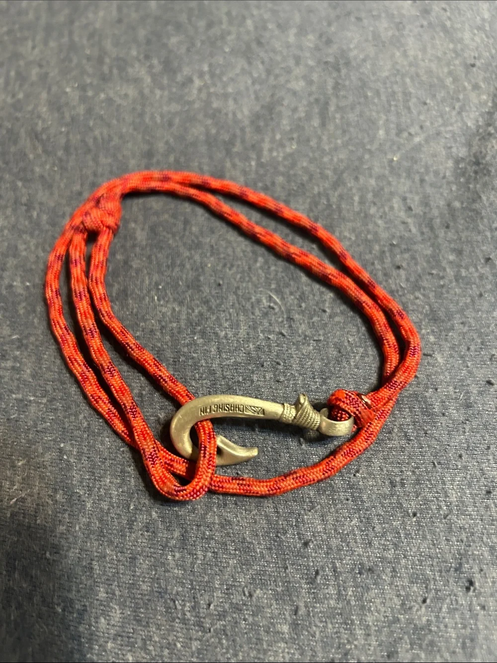 Braided Red Cord Bracelet with Metal Fish Hook Clasp